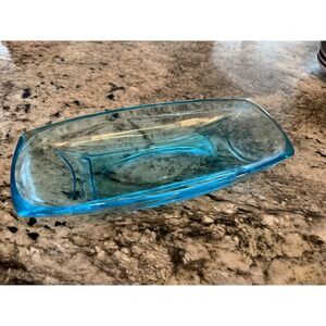 Hazel Atlas Dish Colony Pattern in Capri Blue Color 9" x 5 1/8" Rare Collectible